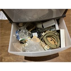 Large quantity of light fitting spare parts and accessories in plastic floor standing six-drawer chest