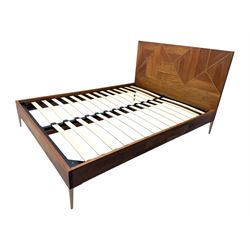 Barker & Stonehouse - contemporary chestnut king size bed frame, with geometric inlaid headboard and brass detailing, slatted base and tapered brass effect legs, together with Dreams ‘Reynolds 1000’ pocket sprung mattress
