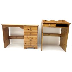 Solid pine single pedestal desk, four drawers (W100cm, H69cm, D39cm) and another desk (2)
