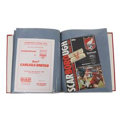 Comprehensive collection of approximately one-hundred and ninety Scarborough FC football programmes for the 1979/80, 1980/81 and 1981/82, 1982/83 seasons, all filed within eight dedicated Scarborough FC red Home and Away binders