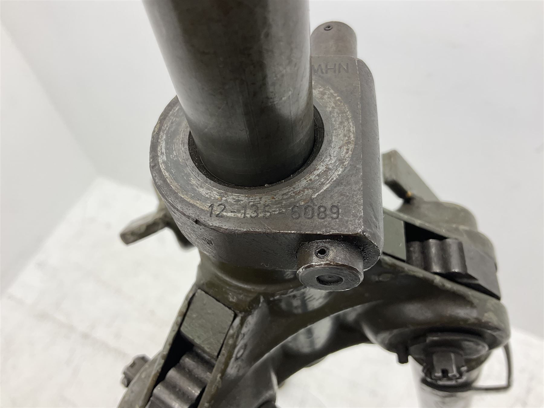 German machine gun stand of adjustable tripod form, marked 'NHW 7/63 12 -135 - 6089'