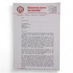 Collection of letters addressed to Colin Appleton, former Leicester City captain and Scarborough FC manger, all on Manchester United letterheads, including a hand written personal letter from former England manager Steve McClarren discussing his experiences as a Manchester United player, and from Manchester United staff members Les Kershaw Chief Scout and Ken Merrett Club Secretary, regarding Colin's time as a scout for the club, updates on player's injuries and progress during the 1990/1991 season, ticket purchases, Christmas hampers and expenses