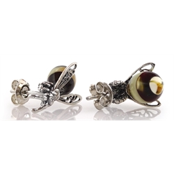  Pair of silver amber bee stud earrings  