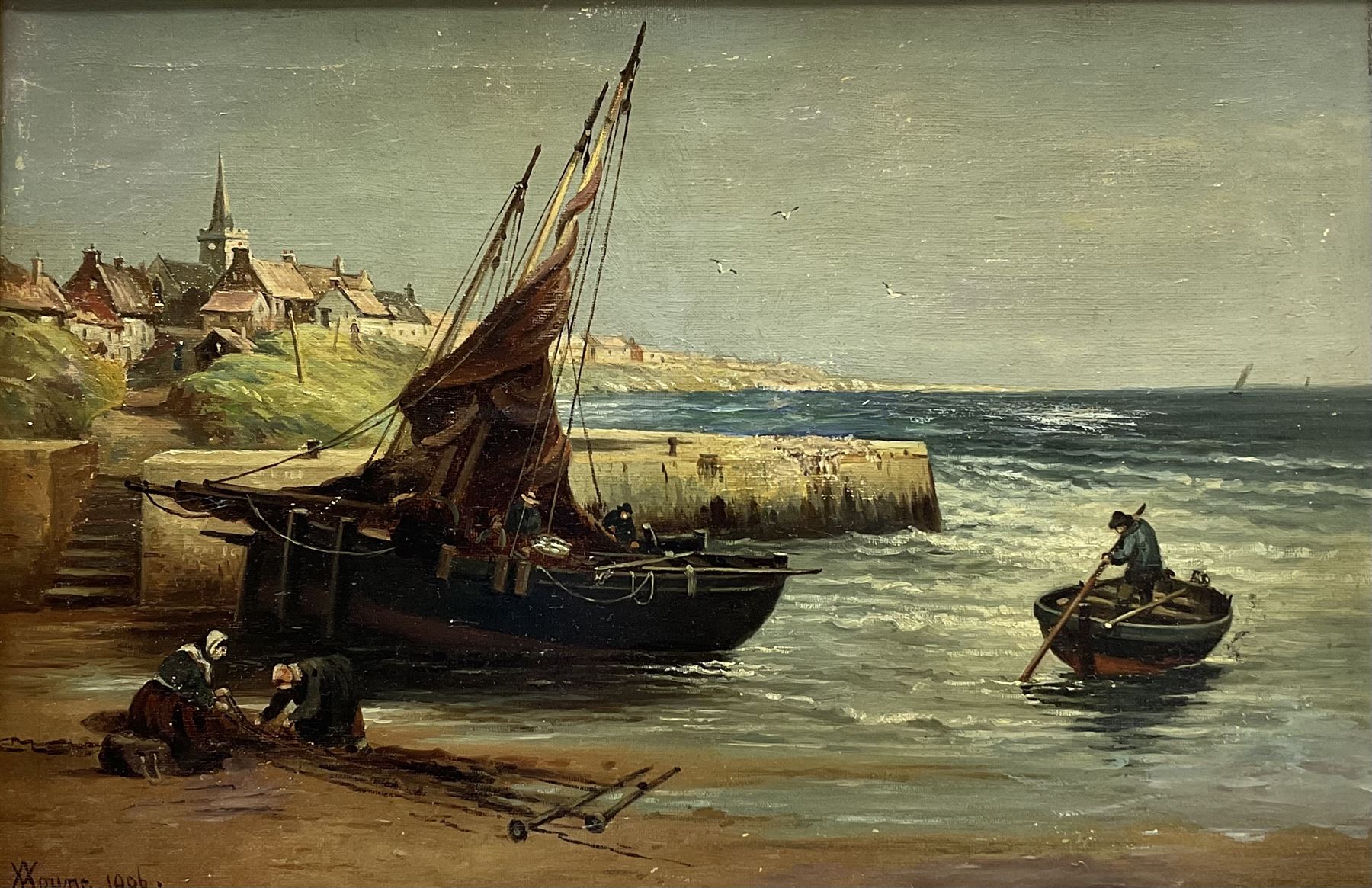 Alexander Young (Scottish 1865-1923): 'A Breton Fishing Haven', oil on canvas signed and dated 1906, 29cm x 45cm 