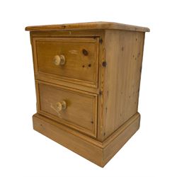 Waxed pine two drawer pedestal chest