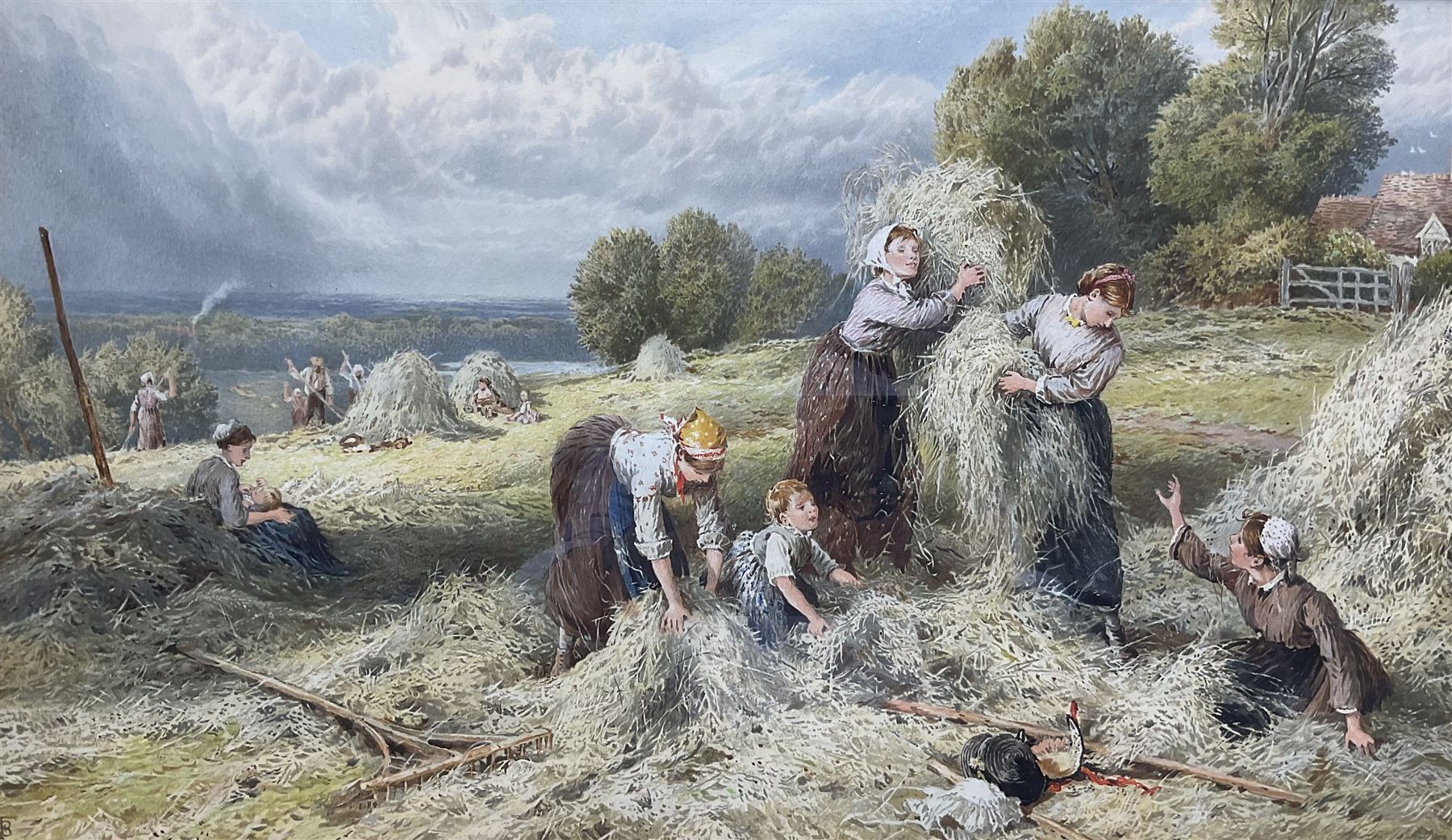 After Myles Birket Foster (British 1825-1899): 'Making Hay while the Sun Shines', early 20th century chromolithograph 35cm x 60cm