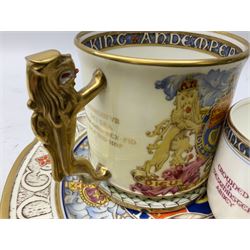Paragon Edward VIII Coronation commemorative ware to include twin handled loving cup, H10.5cm, cup and plate, all with printed marks beneath (3)
