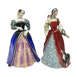 Two Royal Doulton figures comprising Mary Queen of Scots HN3142 from the 'Queens of the Realm' Collection and Ann Boleyn HN3232, limited edition no. 1187/ 9,500 (2) 