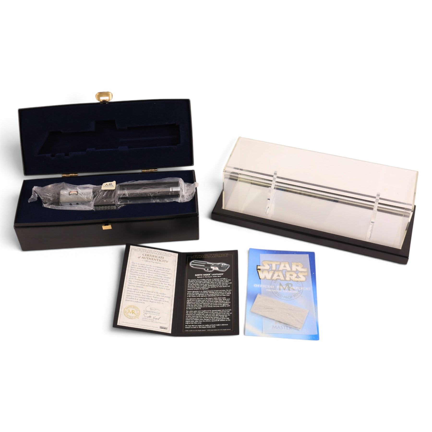 Master Replicas Star Wars Darth Vader's Lightsaber no. SW-117,  1:1 scale, in box with outer cardboard sleeve, with certificate, separate acrylic display case and plaque, limited edition no. 1109/2000