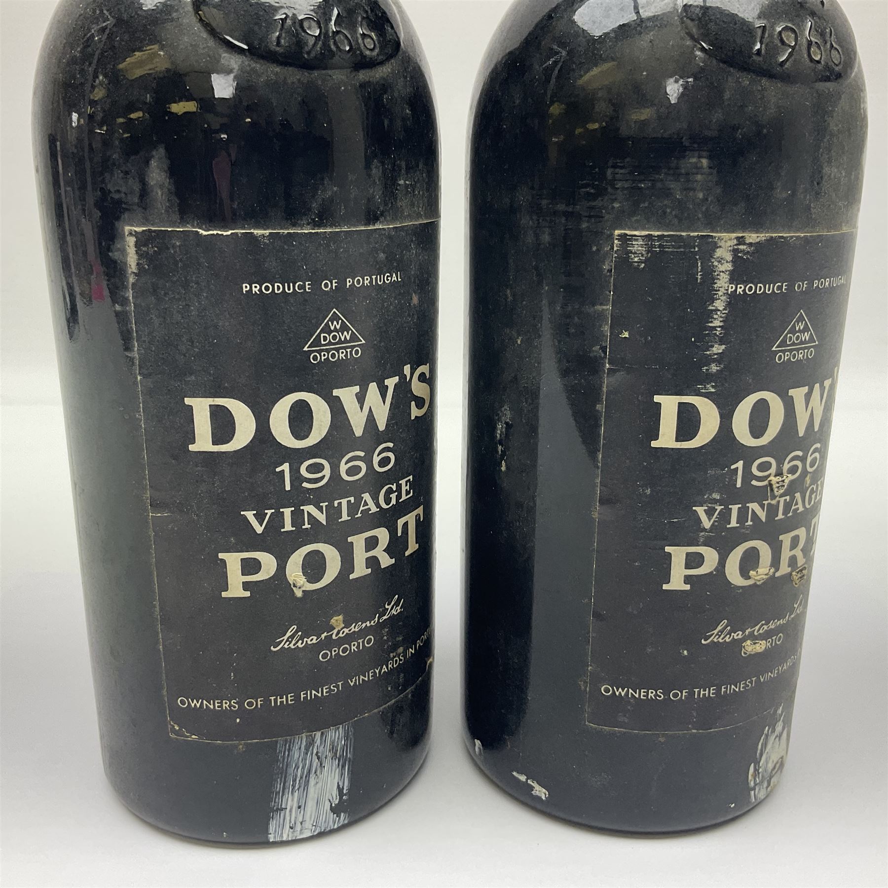 Dow's 1966 vintage port, two bottles, unknown contents and proof 