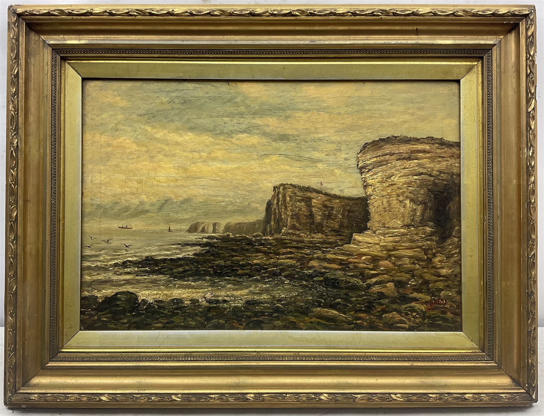 OB Hemy (19th century): Rocky Coastal Landscape, oil on canvas signed 35cm x 52cm