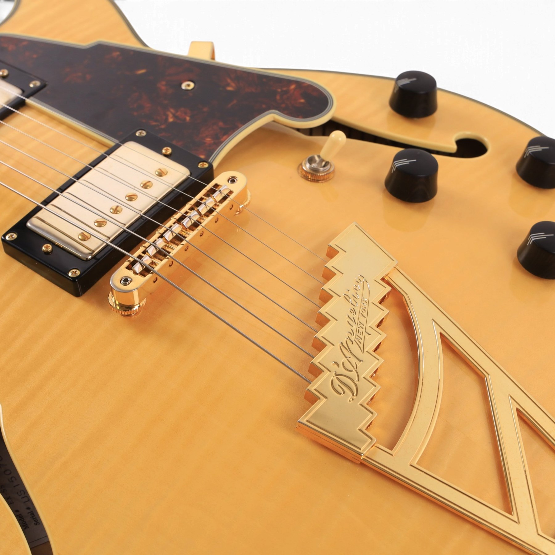 D'Angelico Excel SS electric guitar, with semi-hollow body in amber finish, serial no. US15070189, in D'Angelico hard case, guitar L105cm