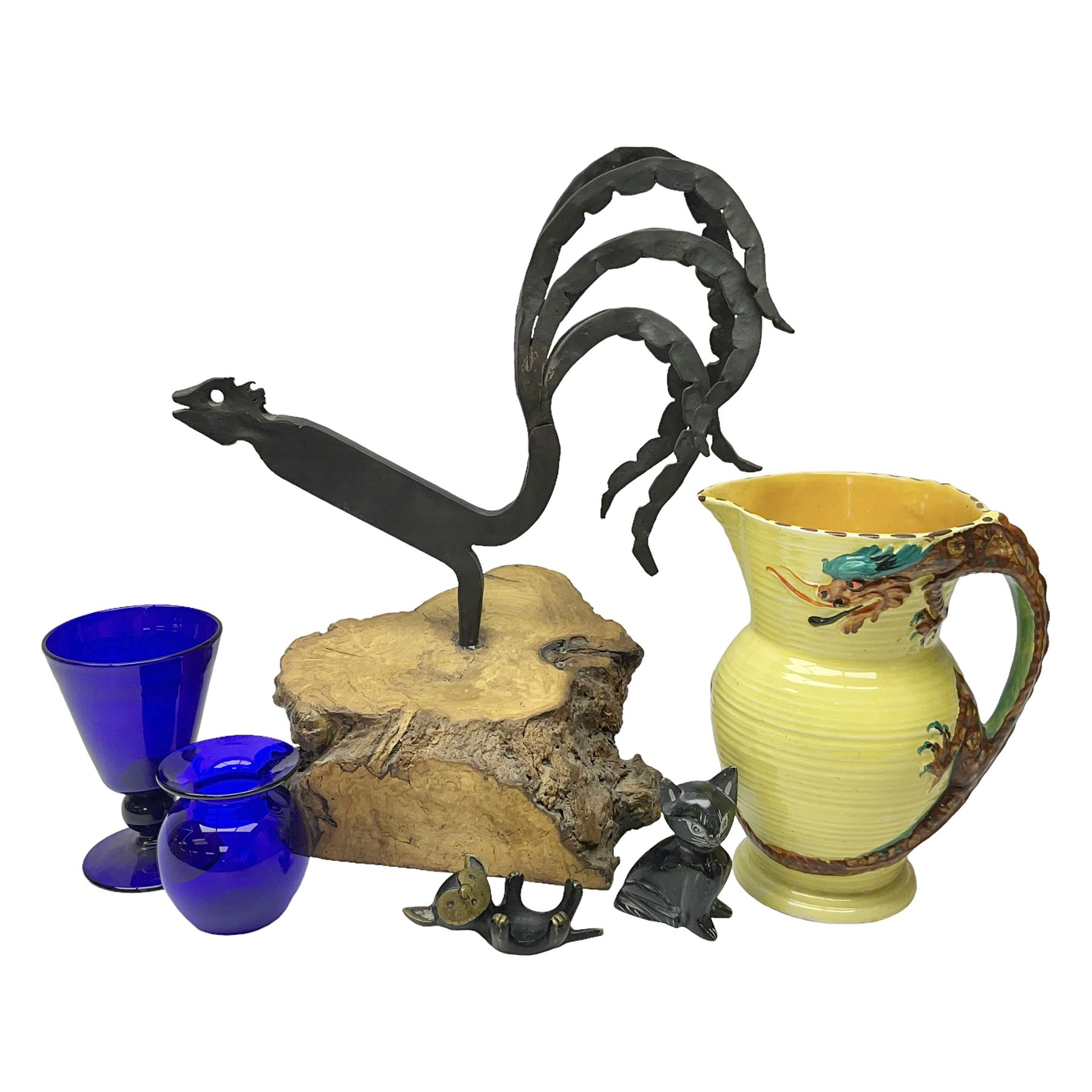 Bristol blue glass vase and goblet, together with Burleigh jug and other collectables