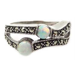  Silver opal and marcasite ring, stamped 925  