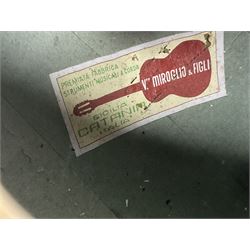 Italian bouzouki type long necked mandolin with segmented lute back and spruce top with tortoiseshell style panels; bears label 'Miroglio & Figli Sicilia Catania Italia' L99cm; and Italian lute back mandolin with segmented back and spruce top bearing label for F. De Mureda Napoli (2)