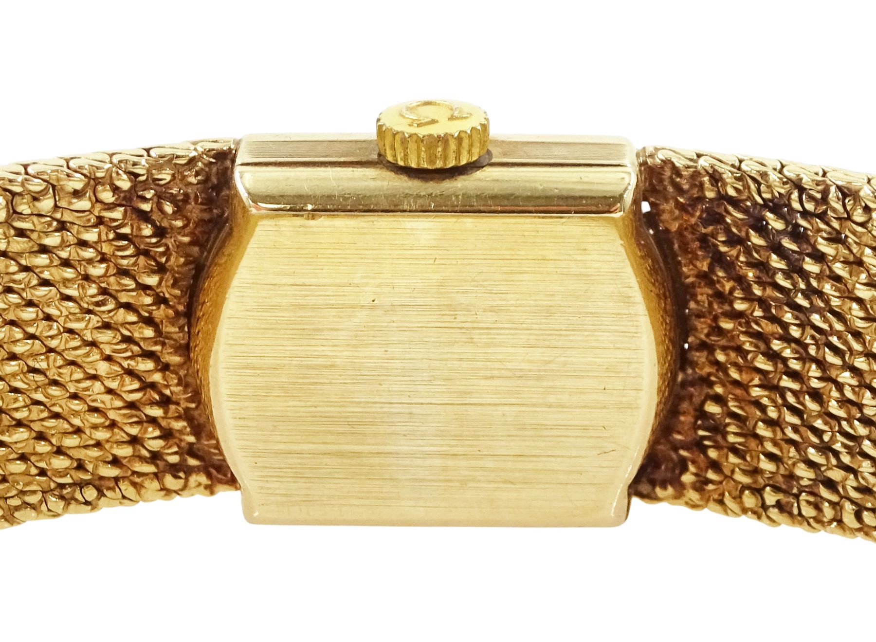 Omega ladies 9ct gold manual wind wristwatch, Cal. 484, silvered dial with baton hour markers, London 1968, on integral 9ct gold bracelet, hallmarked