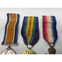 WW1 group of three medals comprising British War Medal, 1914-15 Star and Victory Medal awarded to 61813 Bmbr. E. Robbins R.F.A./R.A.; with ribbons