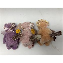 Three limited edition Charlie Bears, comprising Fuchsia, 208/600, Wallflowers, 208/600, and Harebell, 189/600, each designed by Isabelle Lee, from the Minimo Collection, each with tags 