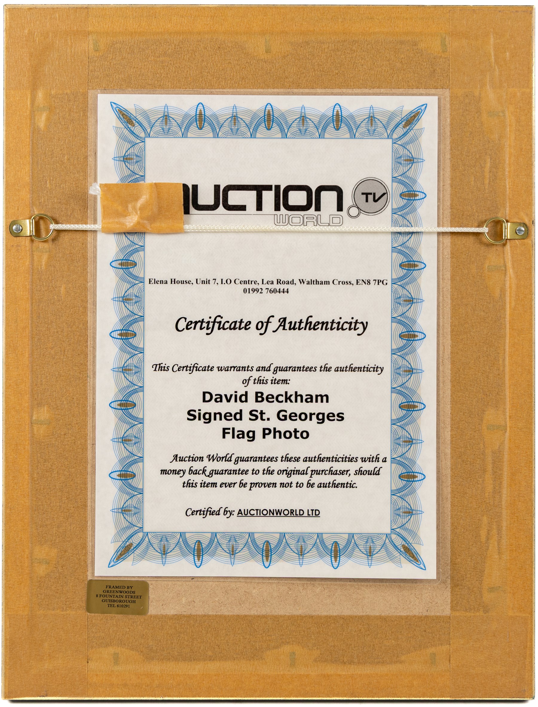 Signed photograph of David Beckham with certificate of authenticity from Auction World TV, framed, H43cm