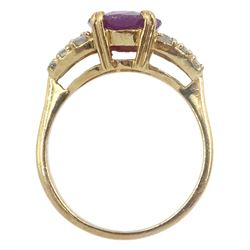9ct gold oval ruby and round cubic zirconia dress ring, hallmarked