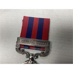 Victoria India General Service Medal with Hazara 1888 clasp awarded to 39 Pte. J. Davis 2d. Bn. R. Suss. R.; with card stiffened ribbon