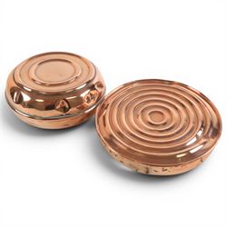 Copper coal bucket, together with two foot warmers, two trays and copper bed pan 