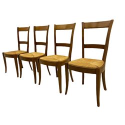 Grange Furniture cherry wood dining table, and eight chairs with rush seats
