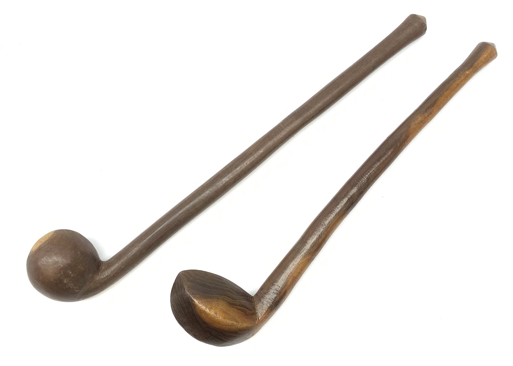 Two South African Knobkerrie hardwood clubs 52cm & 47cm (2) Country
