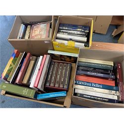 Large quantity of art reference books predominantly in English, to include David Hockney a Retrospective, The Folio Society; The Story of the Renaissance, Henry Moore, etc in four boxes   