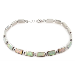  Silver rectangular opal link bracelet, stamped 925  