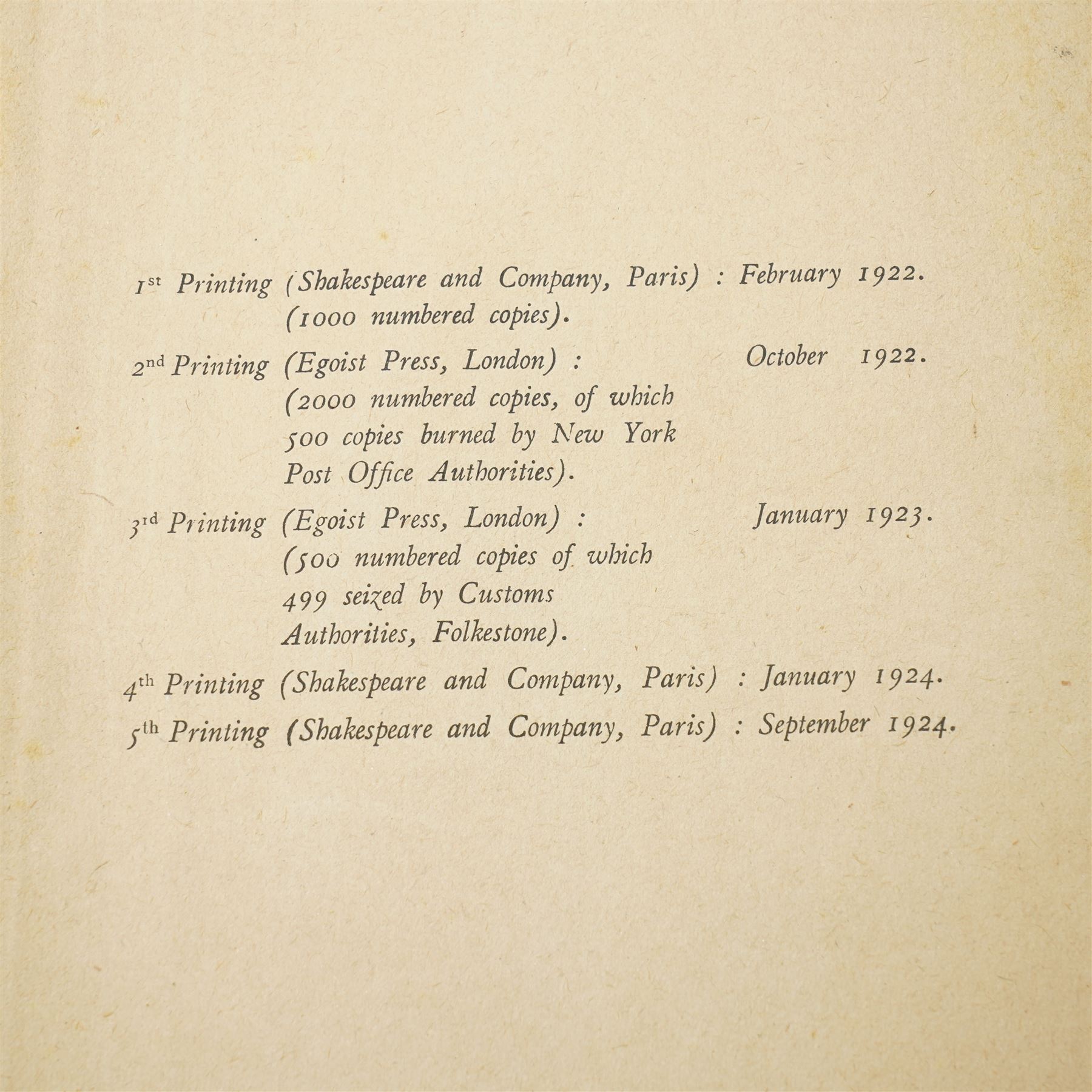 Joyce, James - 'Ulysses' fifth printing Shakespeare & Company, Paris, September 1924, bound in leather