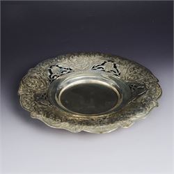 Egyptian silver dish, of circular form with engraved and pierced sides, marked for 900 fin...