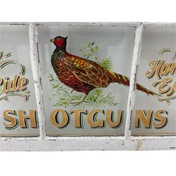 19th century six panel window sash with later Purdy Shotguns advertising detail 
