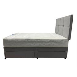 4' 6'' double divan bed upholstered in grey fabric, with double mattress
