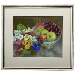 Attrib. James Neal (Northern British 1918-2011): Still Life of Fruit and Flowers, pastel indistinctly signed l.l. 25cm x 30cm