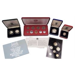 The Royal Mint United Kingdom 1997 silver proof two-coin fifty pence set, 2001 silver proof piedfort one pound coin and 1999 silver proof five pound coin all cased without certificates, Republic of Malta 1978 nine-coin proof set cased with certificate, Republic of Botswana 1976 six-coin set