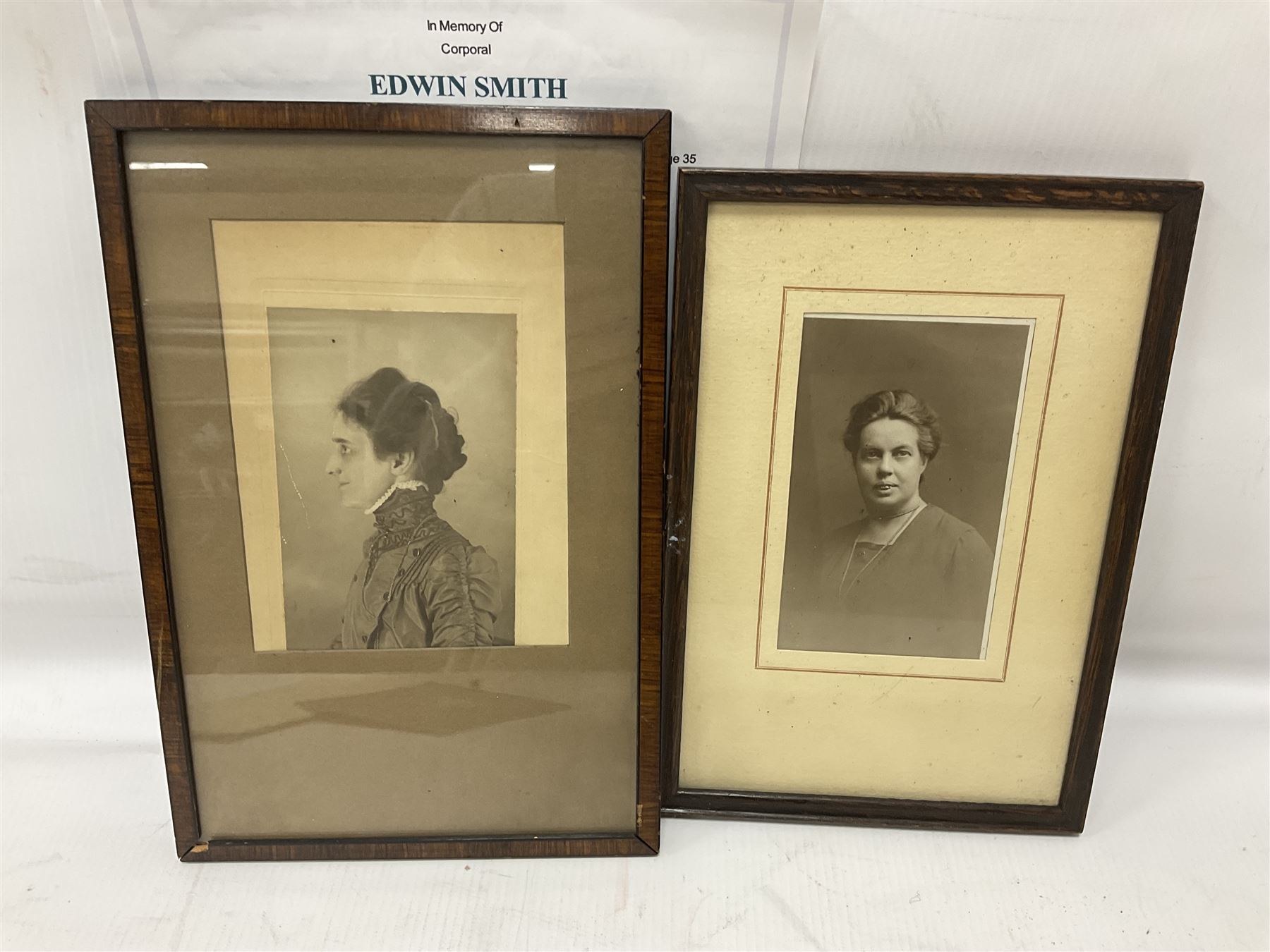 WWI bronze death plaque to Edwin Smith, together with two tankards presented to E.Smith and photographs of his family  