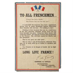 WWII French 1490 propaganda leaflet 'To all Frenchmen - France has lost the battle - But F...