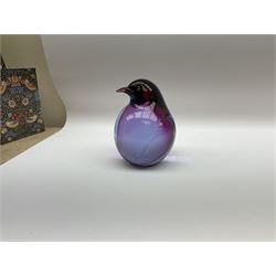 Livio Seguso (Italian, 1930-), Murano glass penguin paperweight in purple and blue, H12.5cm, together with another paperweight modelled as a polar bear for Graglas of Germany, c1970, both with etched marks beneath