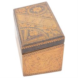 19th century stationery box, with poker work decorated, the sloped lid bearing initials
KEP opening to reveal four letter interior, H13cm