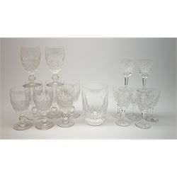 A set of eight Waterford crystal Colleen pattern sherry glasses, H11cm, together with a seven Waterford crystal Lismore pattern cordial glasses, H8.5cm, and a Waterford Crystal Colleen pattern tumbler. (16). 