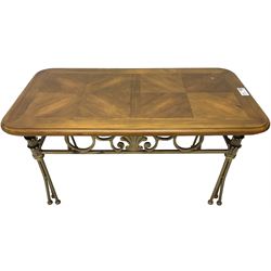 Metalwork and cherry wood rectangular coffee table