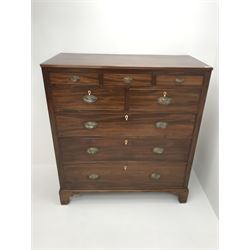 19th century mahogany chest, reeded top, eight graduating cockbeaded drawers, ogee supports