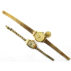  Omega gold-plated wristwatch on hallmarked 9ct gold bracelet with 9ct gold St Christopher pendant,  an early 20th century 9ct gold wristwatch on plated bracelet  