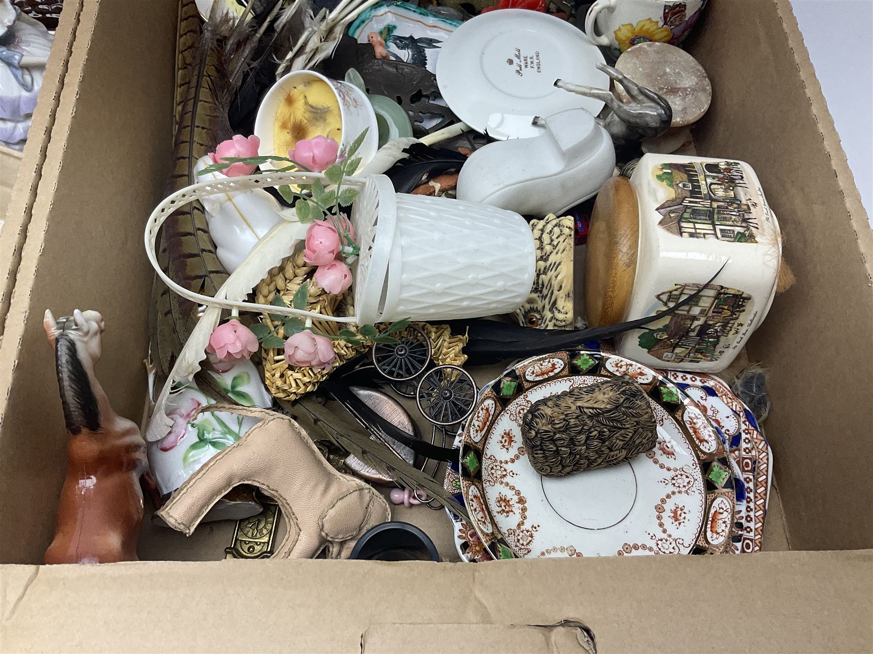 Teacups and saucers, including examples by Royal Worcester, Paragon and Shelley, together with a collection of other ceramics and collectables, in three boxes