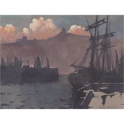 Harry Wanless (British c1872-1934): 'Scarborough' Harbour by Moonlight, watercolour signed with ESK (Kensington School) blind stamp, titled and dated 1895 verso 16cm x 21cm; Charles Edward Wanless (circa 1875-1938), 'Tweddill's Yard Sandside' Scarborough, pen and ink signed with initials and titled 27cm x 21cm and two original photographs by the artist (unframed) (4)
Provenance: private collection purchased 'Wanless Family Studio Sale' David Duggleby 15th June 2009 Lots 16 & 29