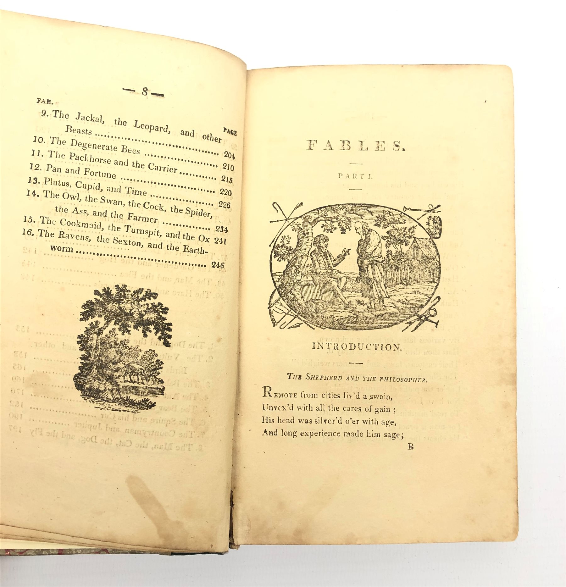  Gay J: The Fables of Mr John Gay, Complete in Two Parts, with Cuts by T Bewick of Newcastle, 1811 T Wilson Ousegate York, rebound with leather spine, marbled paper covered boards and new end papers, 1vol  