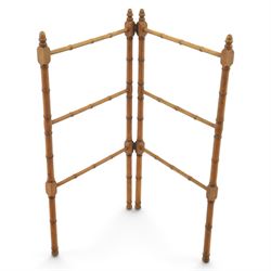 Victorian simulated bamboo two section towel rail, with turned brass capped finials, with ...