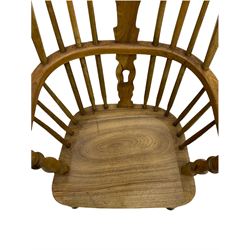 19th century ash and elm Windsor armchair, double hoop and stick back with shaped and pierced splat, on turned supports joined by H stretcher 
