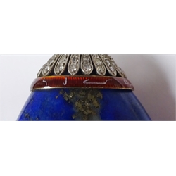 1920's Lapis Lazuli, diamond and red enamel pendant, with Arabic script, retailed by D & J. Wellby Ltd Garrick St. London, in fitted case  